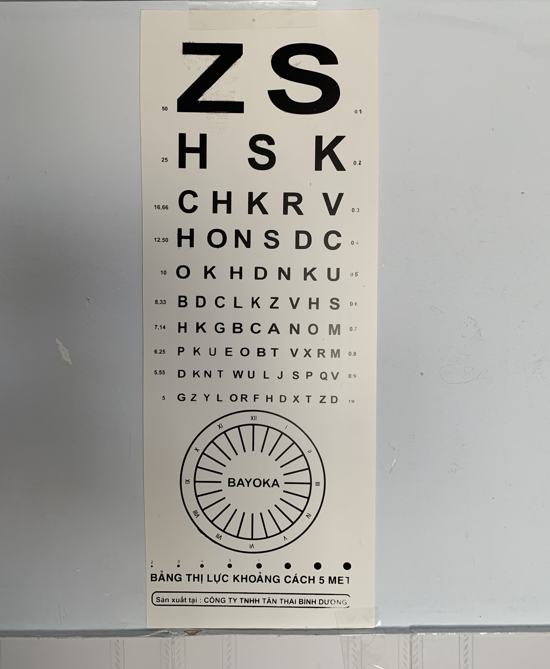 Bảng kiểm tra thị lực khoảng cách 5m chữ cái