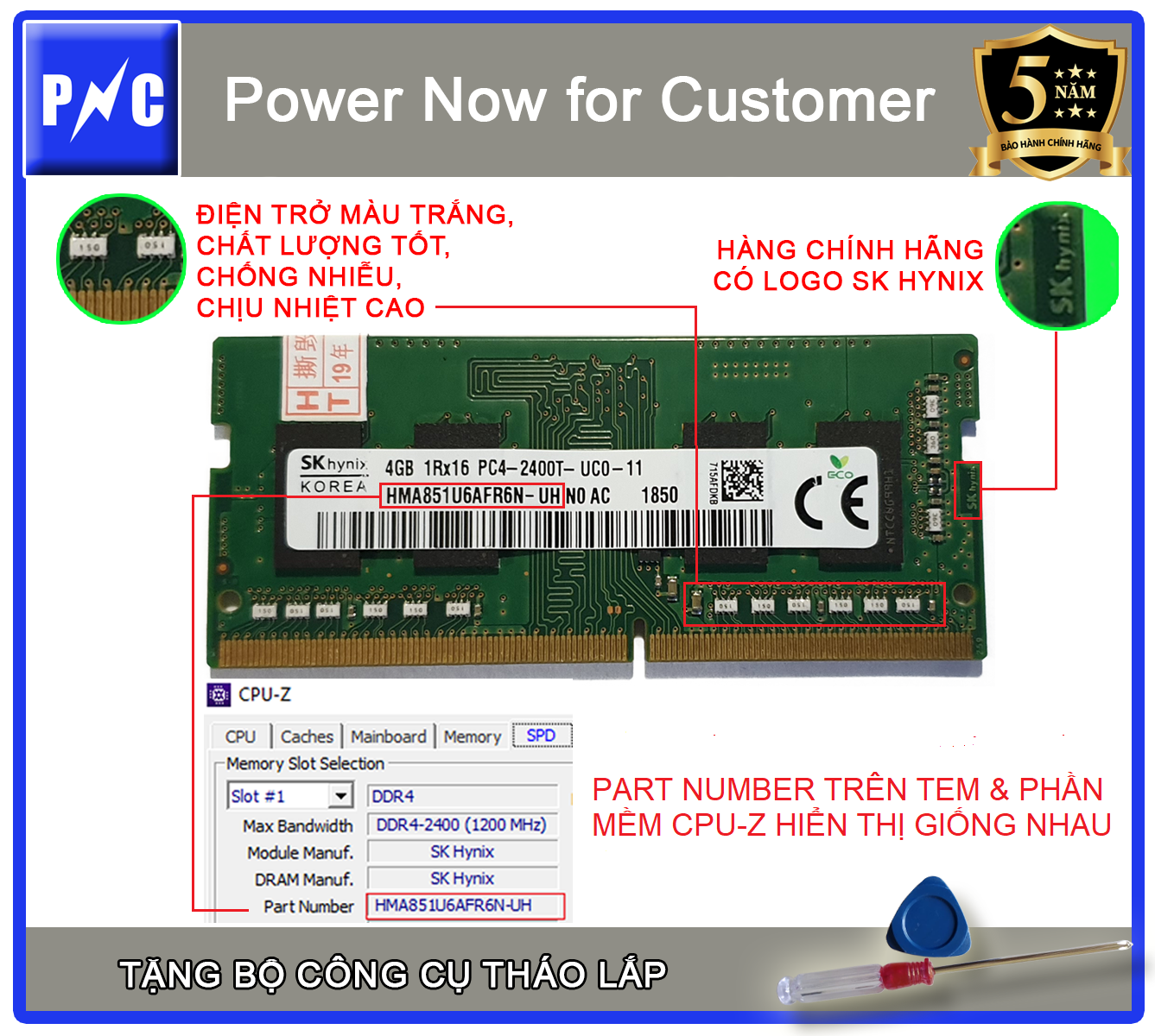 Combo RAM laptop DDR4 2400 4GB SK Hynix + Bộ công cụ tháo lắp, BH 5 năm