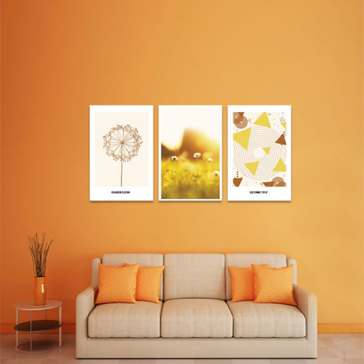 Bộ 3 tranh treo tường phòng khách “Bồ công anh trong nắng vàng” | Tranh trang trí hiện đại W3444