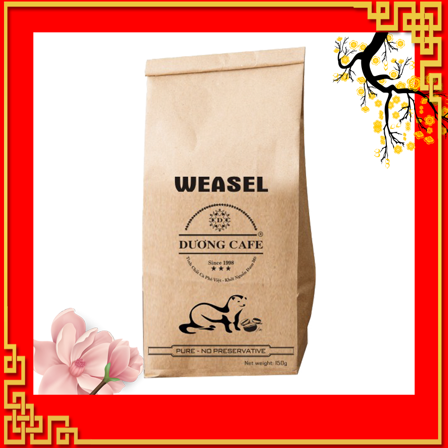 Cà phê chồn Weasel RANG XAY nguyên chất, thức uống thượng hạng , đặc biệt thơm ngon , độc & lạ - gói150 gr - Dương cafe