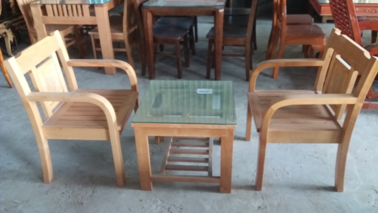 Bàn trà vuông gỗ Sồi 2 ghế