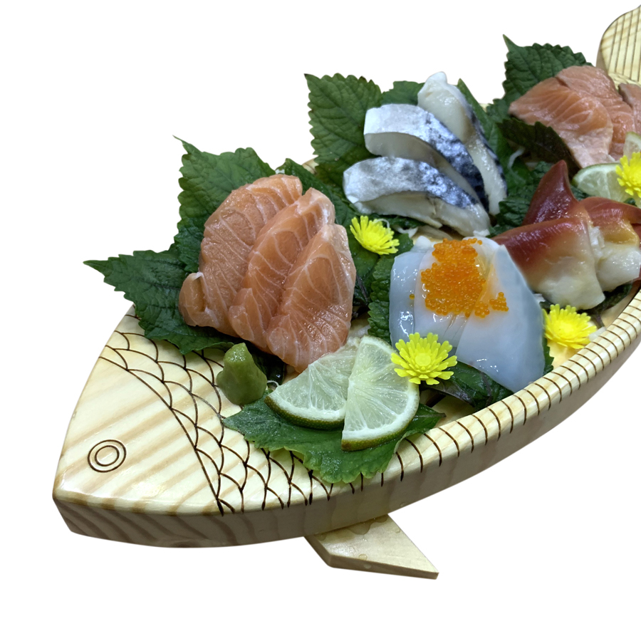 Khay Gỗ Trang Trí Sushi & Sashimi Nhật Bản - Hình Con Cá - Dài 50cm