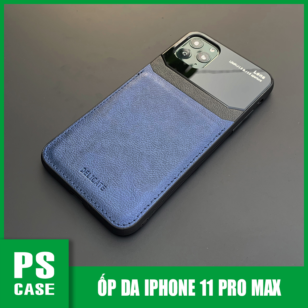 Ốp lưng da kính cao cấp dành cho iPhone 11 Pro Max - Màu xanh - PS Case Phân Phối
