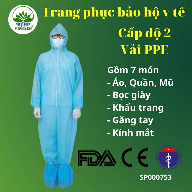[Kiểm định Bộ y tế] Trang phục bảo hộ y tế cấp độ 2 vải PPE (7 món), Bộ đồ phòng dịch, phòng độc