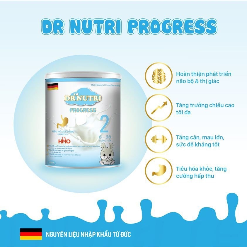 Sữa bột dinh dưỡng cao năng lượng phát triển cân nặng và trí não Dr Nutri Progress 900g (6 – 36 tháng)
