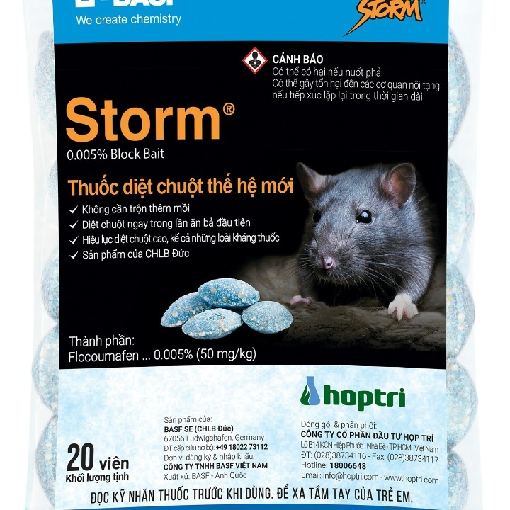 Thuốc diệt chuột Storm 0.005% Block Bait (hộp 5 gói x 20 viên)