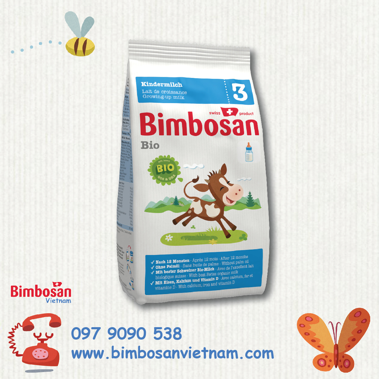 Sữa công thức hữu cơ Bimbosan Bio 3 - Túi 400g