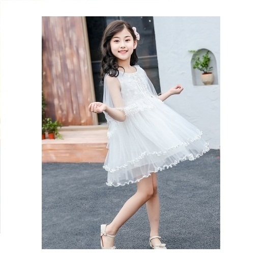 Váy đầm công chúa dự tiệc cho bé gái voan trùm (Màu trắng)
