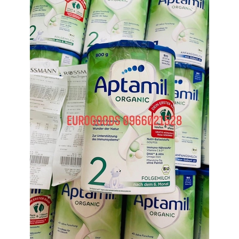 [Mẫu mới] Sữa Aptamil Organic Đức,  Phát Triển Toàn diện cho bé, Hộp 800g, Số 1, 2, Free, Vị Thơm, Mát, Hàng Air