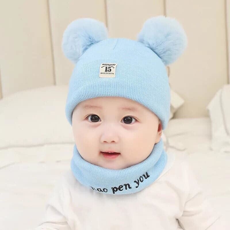 Mũ len kèm khăn Hàn Quốc cho bé 6 tháng đến 3 tuổi