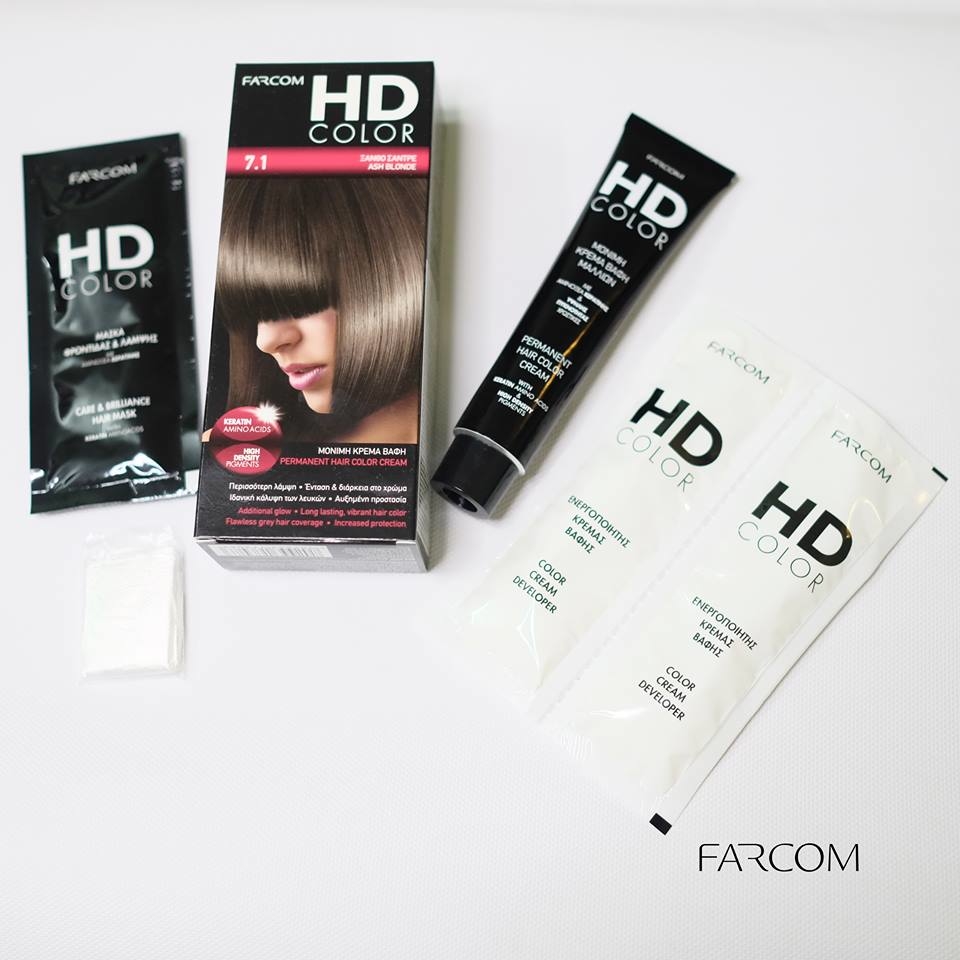 Màu nhuộm Farcom HD Color 7.1 Ash Blonde (140ml) - Màu Khói, Nâu Tây 7.1
