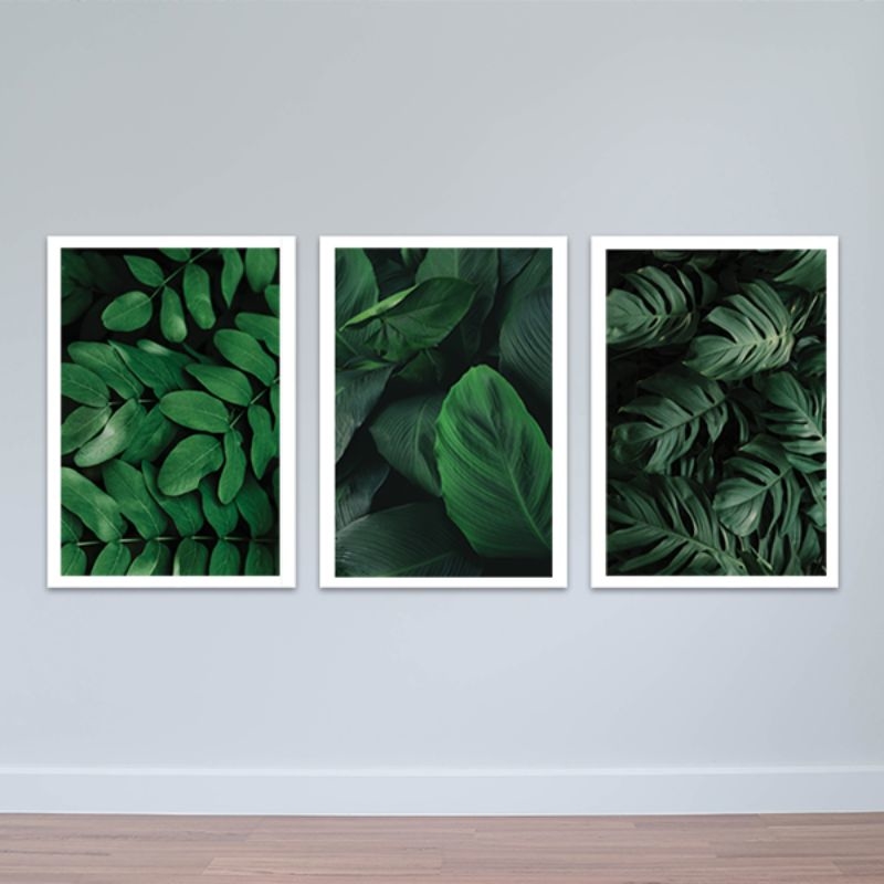 Bộ 3 trang trí hiện đại “Nghệ thuật từ lá cây” | Tranh treo tường thiên nhiên W3341