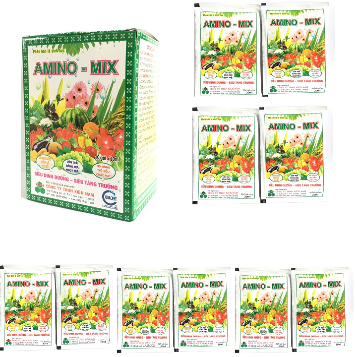 Hộp 10 gói phân bón lá sinh học Amino Mix gói 20ml, siêu dinh dưỡng, siêu tăng trưởng cho cây trồng