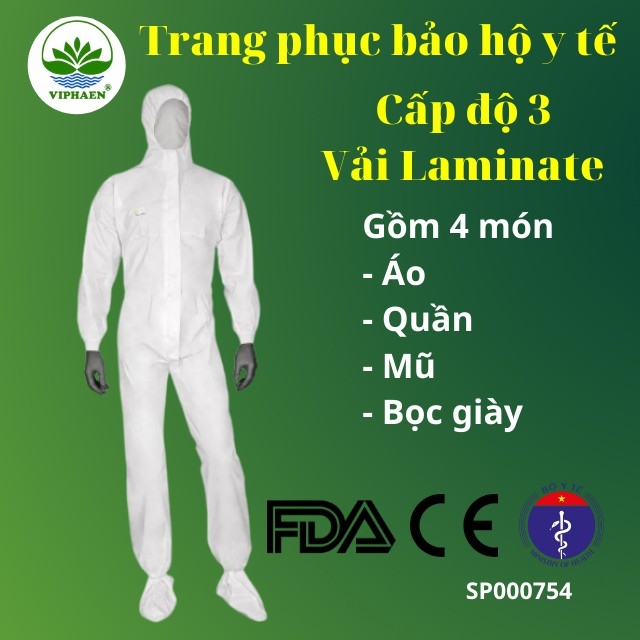 [Chuẩn Bộ y tế, FDA, CE] Trang phục bảo hộ y tế cấp độ 3 vải Laminate (4 món), Bộ đồ phòng dịch, phòng độc
