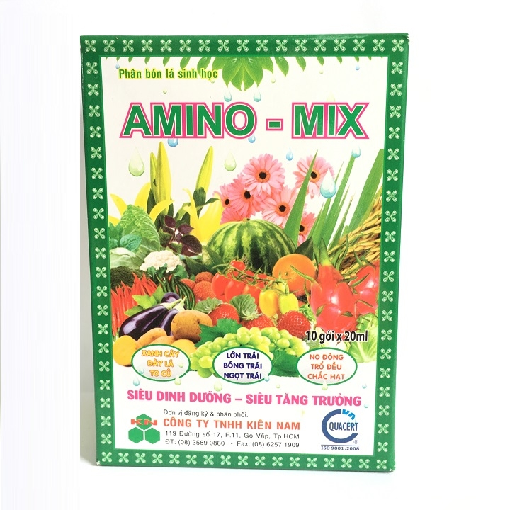 Hộp 10 gói phân bón lá sinh học Amino Mix gói 20ml, siêu dinh dưỡng, siêu tăng trưởng cho cây trồng
