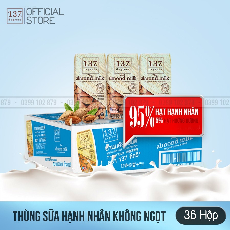 Thùng sữa Sữa Hạt HẠNH NHÂN Nguyên Chất không ngọt - 36 hộp 180ml