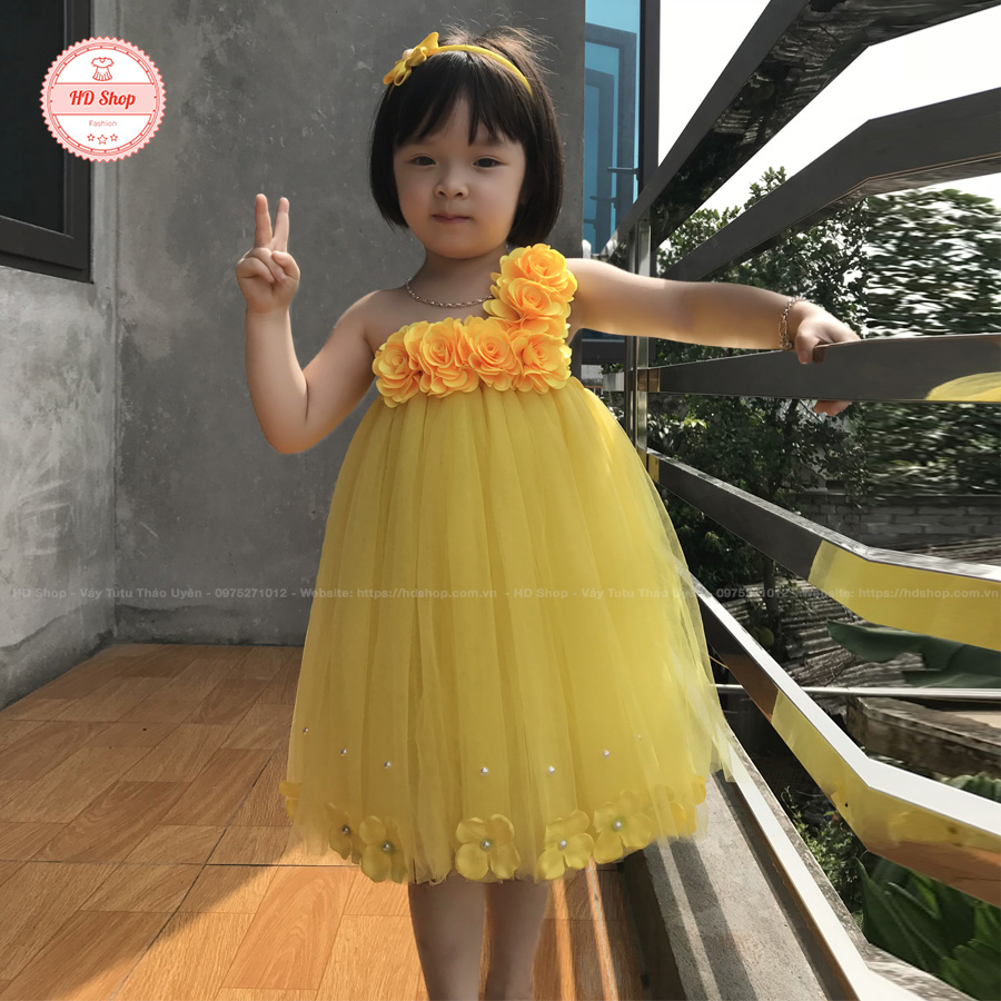 Váy công chúa cho bé 1 tuổi - Váy tutu vàng 6b
