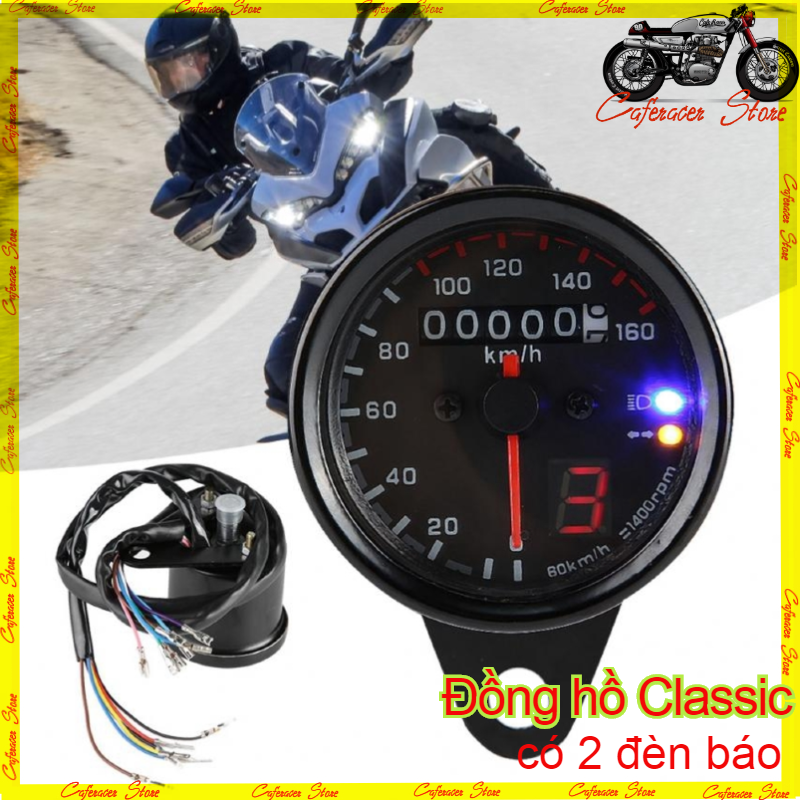 Đồng hồ xe máy classic có 2 đèn báo chức năng | CAFERACER STORE