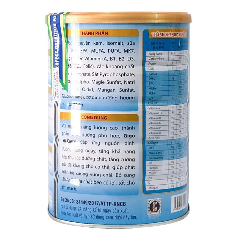 Sữa bột GIGO HI-CANXI 900 gr : sữa bột dinh dưỡng ngừa loãng xương & tiểu đường cho người trưởng thành