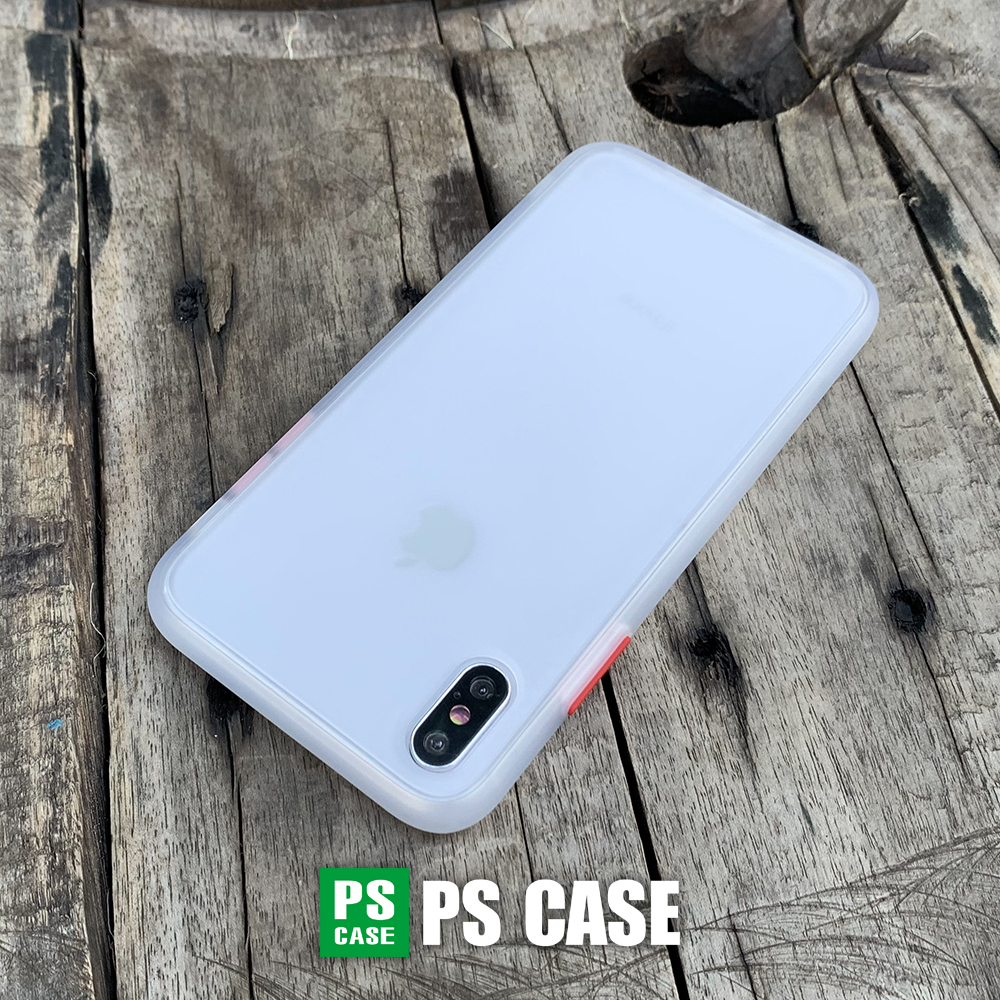 Ốp lưng chống sốc dành cho iPhone XS Max nút bấm màu đỏ - Màu trắng - PS Case Phân Phối