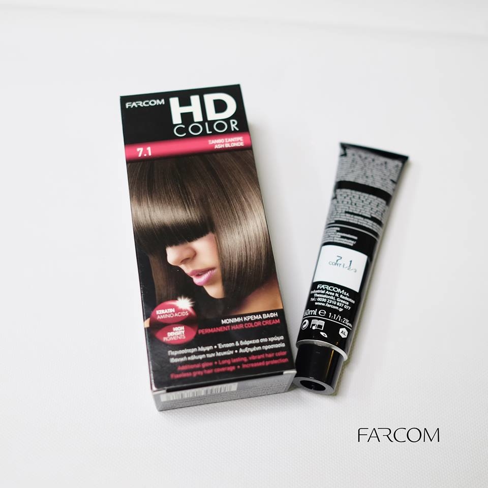 Màu nhuộm Farcom HD Color 7.1 Ash Blonde (140ml) - Màu Khói, Nâu Tây 7.1