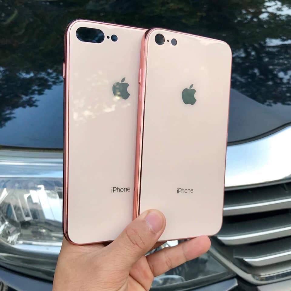 Ốp điện thoại kính cường lực viền dẻo cùng màu với lưng máy Iphone 6/6s màu hồng phấn