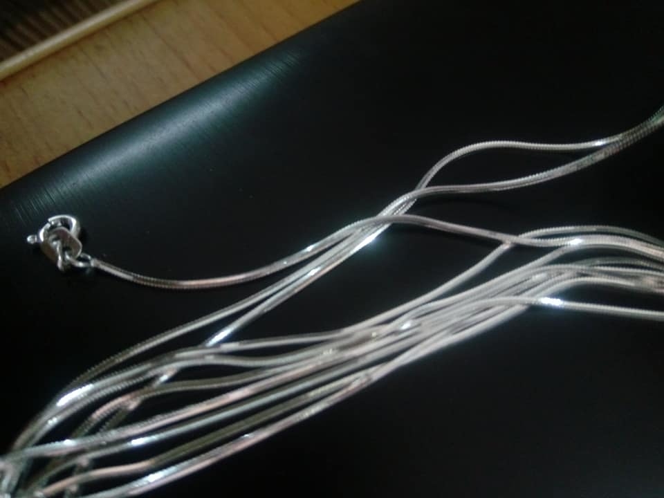 dây chuyền bạc tinh khiết mạ bạch kim kiểu sợi mì (rắn)