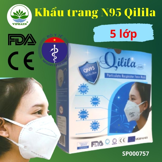 [Chuẩn Bộ y tế, FDA, CE] Khẩu trang N95 Qilila, Khẩu trang 3D, Khẩu trang hiệu lực lọc cao (Hộp 20 cái)