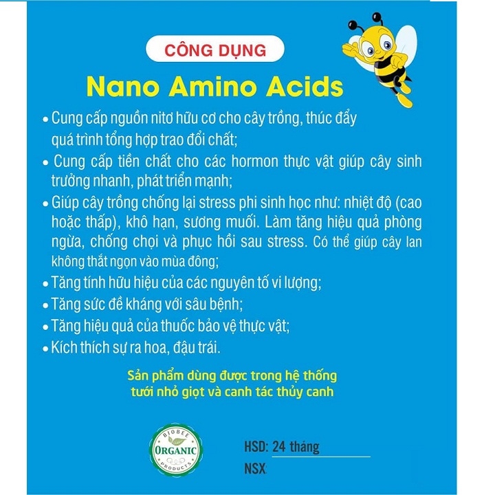 Phân bón hữu cơ Nano Amino Acids cao cấp BIOBEE ORGANIC PLUS -  hỗn hợp Acids Amin tinh chế từ tôm cá, tảo biển 100ml