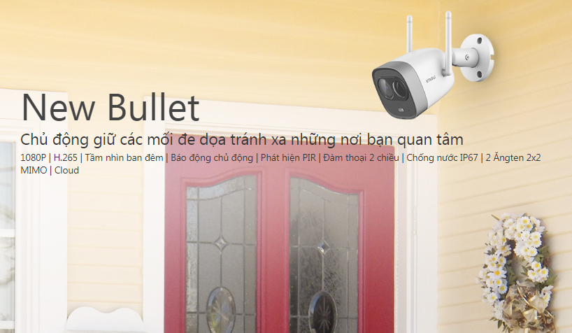 Camera wifi thông minh | Phát hiện con người, báo chống trộm | Imou New Bullet PIR 2MP FullHD 1080p + thẻ 32GB tại LELONG TECH [BH 24T]