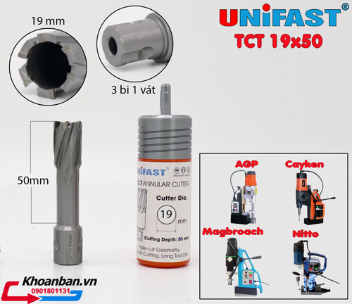 Mũi khoan kim loại cứng phi 19 Unifast TCT 19x50