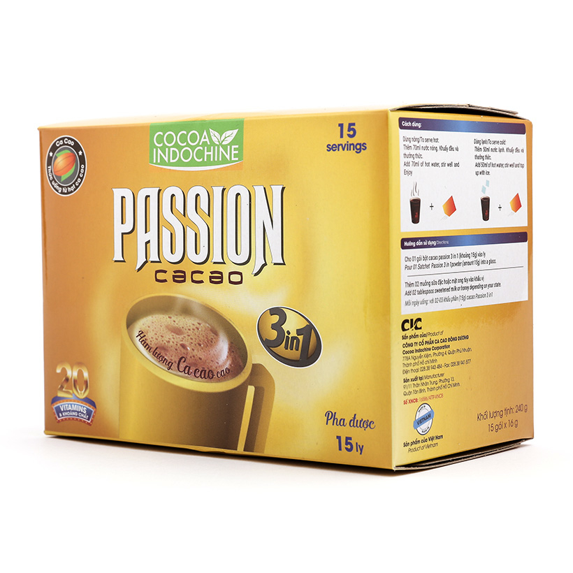 Bột cacao sữa hoà tan Passion 3in1 - (2 Hộp x 15gói x 16g)