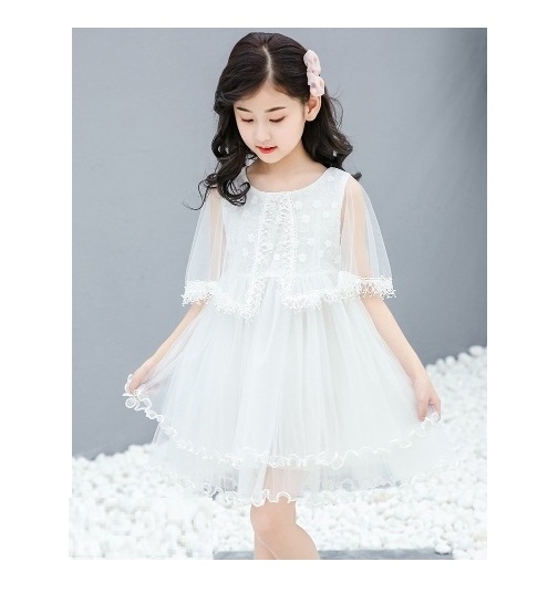 Váy đầm công chúa dự tiệc cho bé gái voan trùm (Màu trắng)