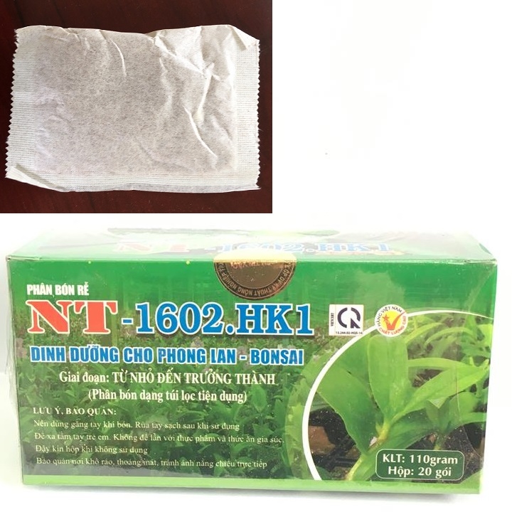 Phân bón chậm tan dạng túi lọc hộp 20 túi NT-1602 HK1 cung cấp dinh dưỡng cho phong lan, hoa cảnh từ  cây con đến giai đoạn trưởng thành