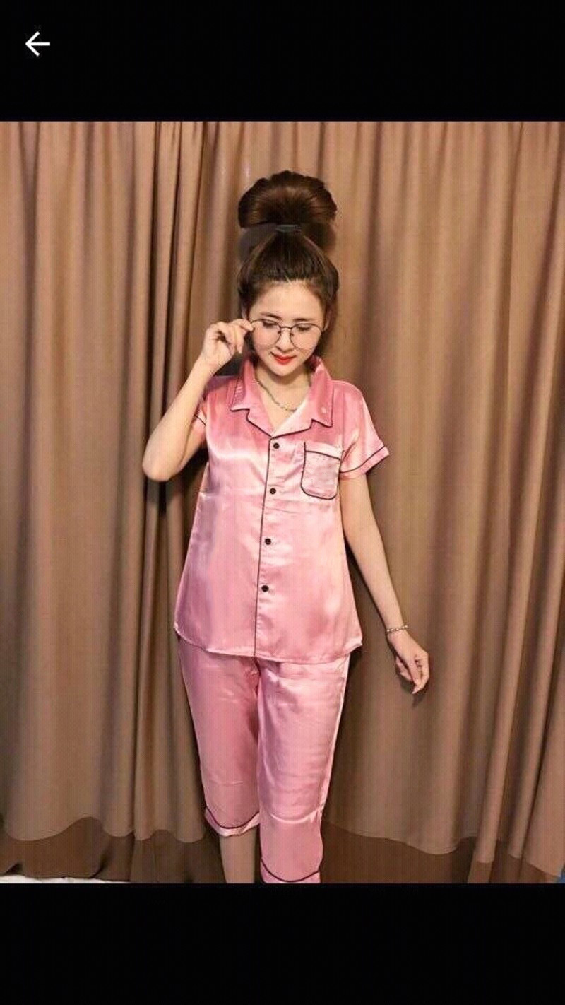 Bộ đồ ngủ nữ pijama phi lụa dễ thương lửng thời trang Everest màu hồng