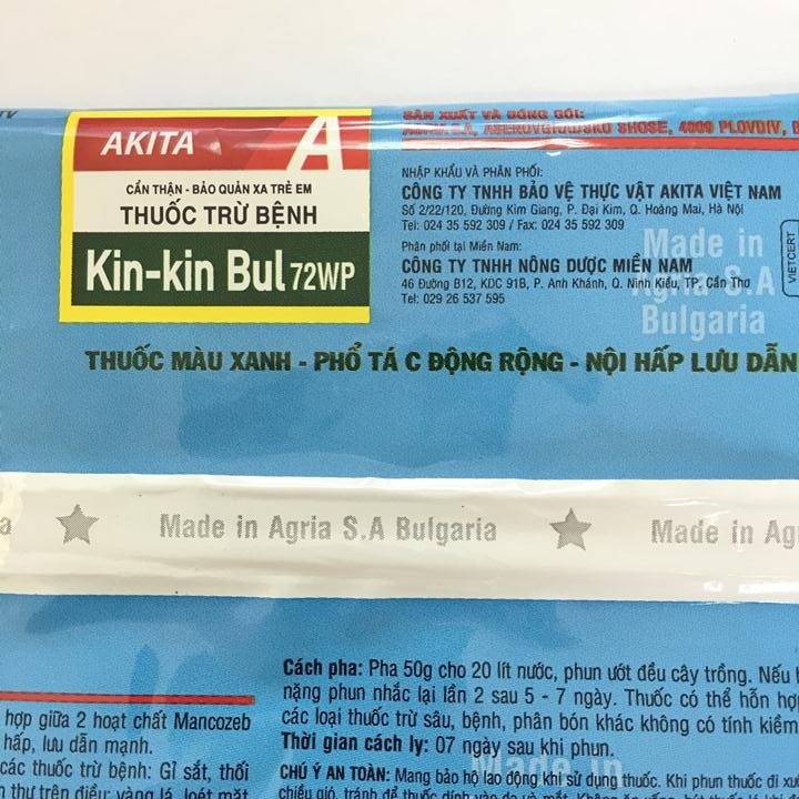 Chế phẩm trừ nấm bệnh cây trồng KIN KIN BUL 72WP gói 100g nhập khẩu Bulgari kin kin bul