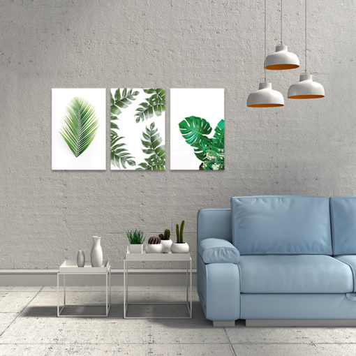 Bộ 3 trang trí hiện đại hình cây lá tối giản | Tranh treo tường thiên nhiên W3347