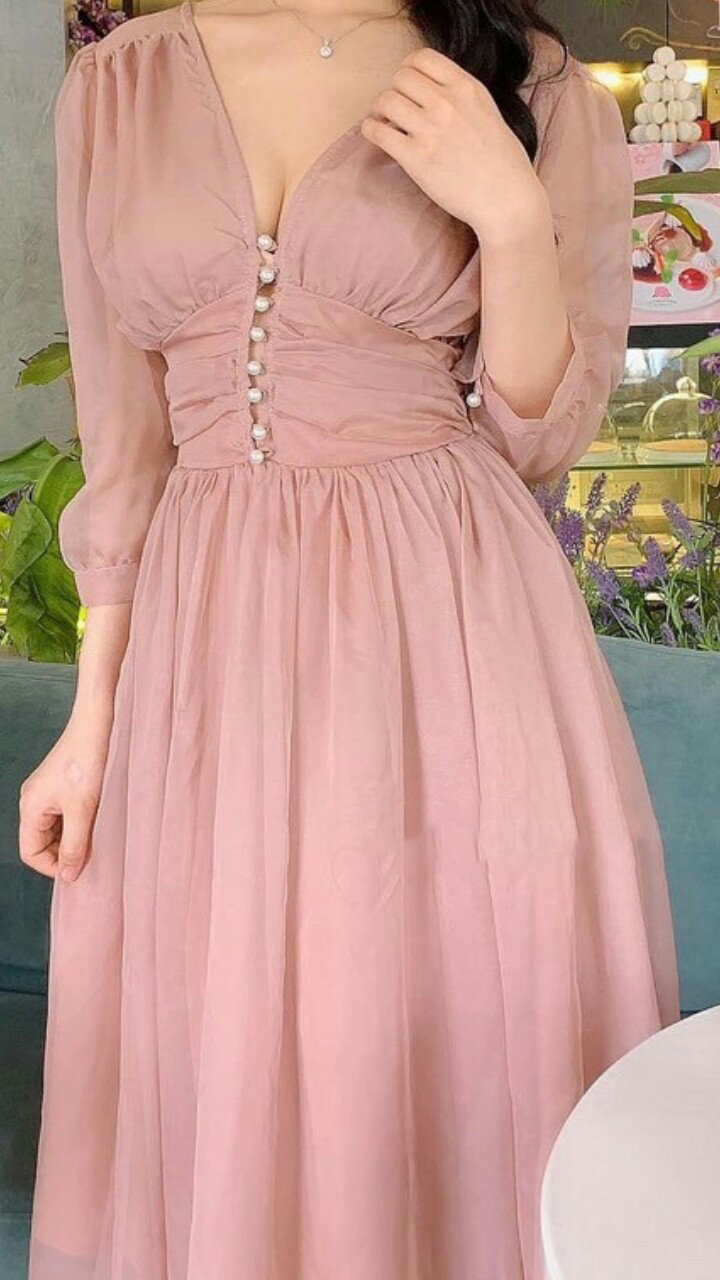 Váy Đầm Thiết Kế Cao Cấp - Vải Voan Lụa Mềm Mát Mịn Nhẹ - Váy Đầm Babydoll vaon xòe hồng cúc bọc