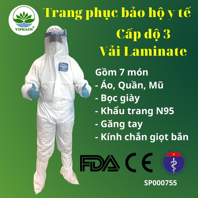 [Chuẩn Bộ y tế, FDA, CE] Trang phục bảo hộ y tế cấp độ 3 vải Laminate (7 món), Bộ đồ phòng dịch, phòng độc