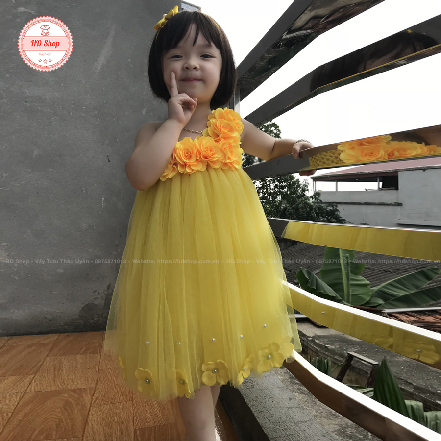 Váy công chúa cho bé 1 tuổi - Váy tutu vàng 6b
